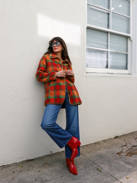 Lisa Says Gah Jackets & Blazers - LISA SAYS GAH Jesse Sherpa Jacket in Orange Plaid Size XS/S